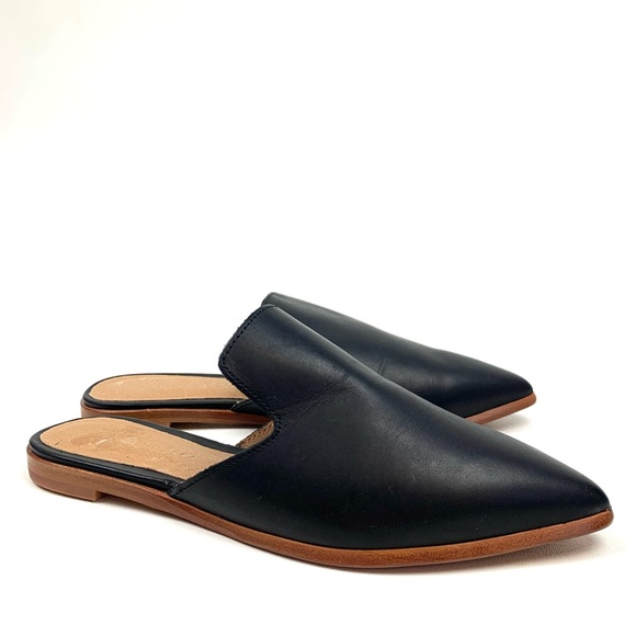 Madewell Gemma Mules Pointed Toe Black Leather Slip On Shoes Flats Loafer 5.5 - Picture 7 of 7